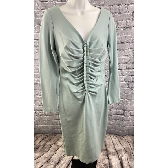 Escada V-Neck Knee-Length Dress -  Smocked Blue Size 38 US 6 - Picture 2 of 11